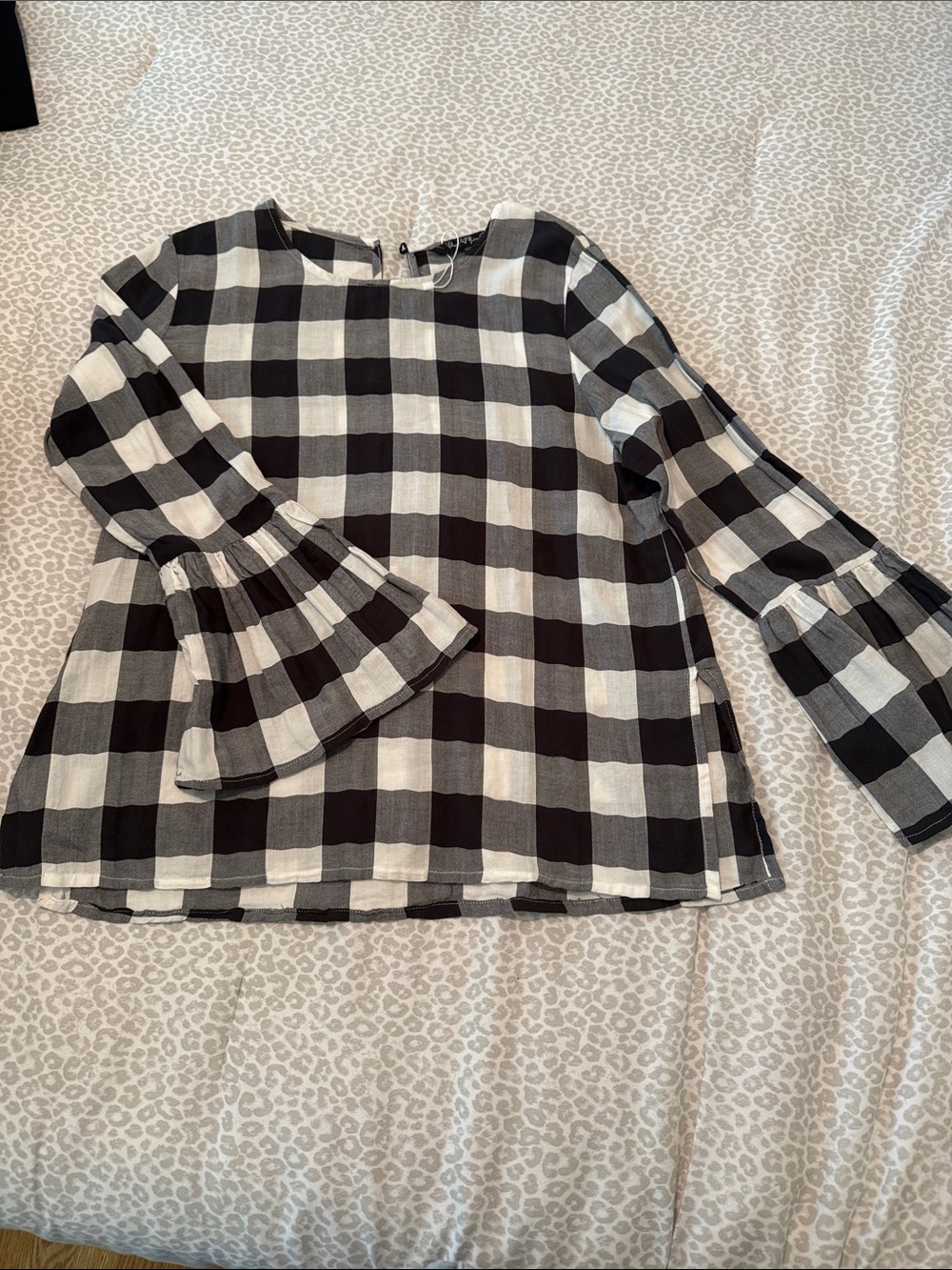 Velvet Heart Black & White Gingham Bell-Sleeve Top